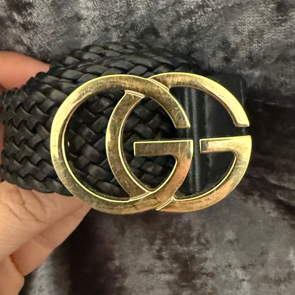 SOLD - Gucci Black Woven Belt with Gold Buckle